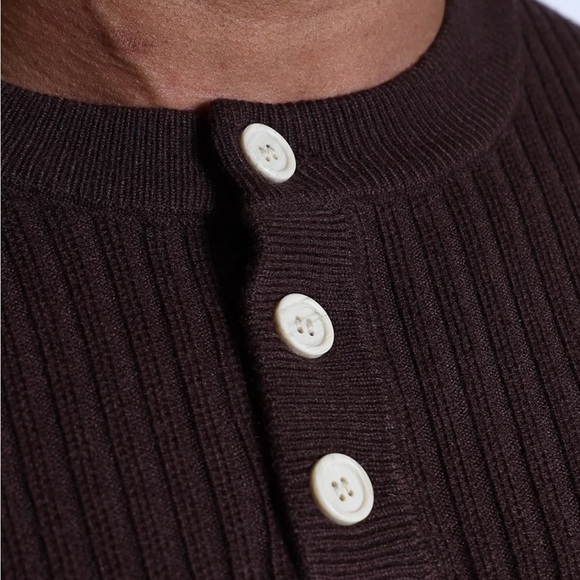 Jed North Brown Ribbed Henley Sweater M - Picture 2 of 8